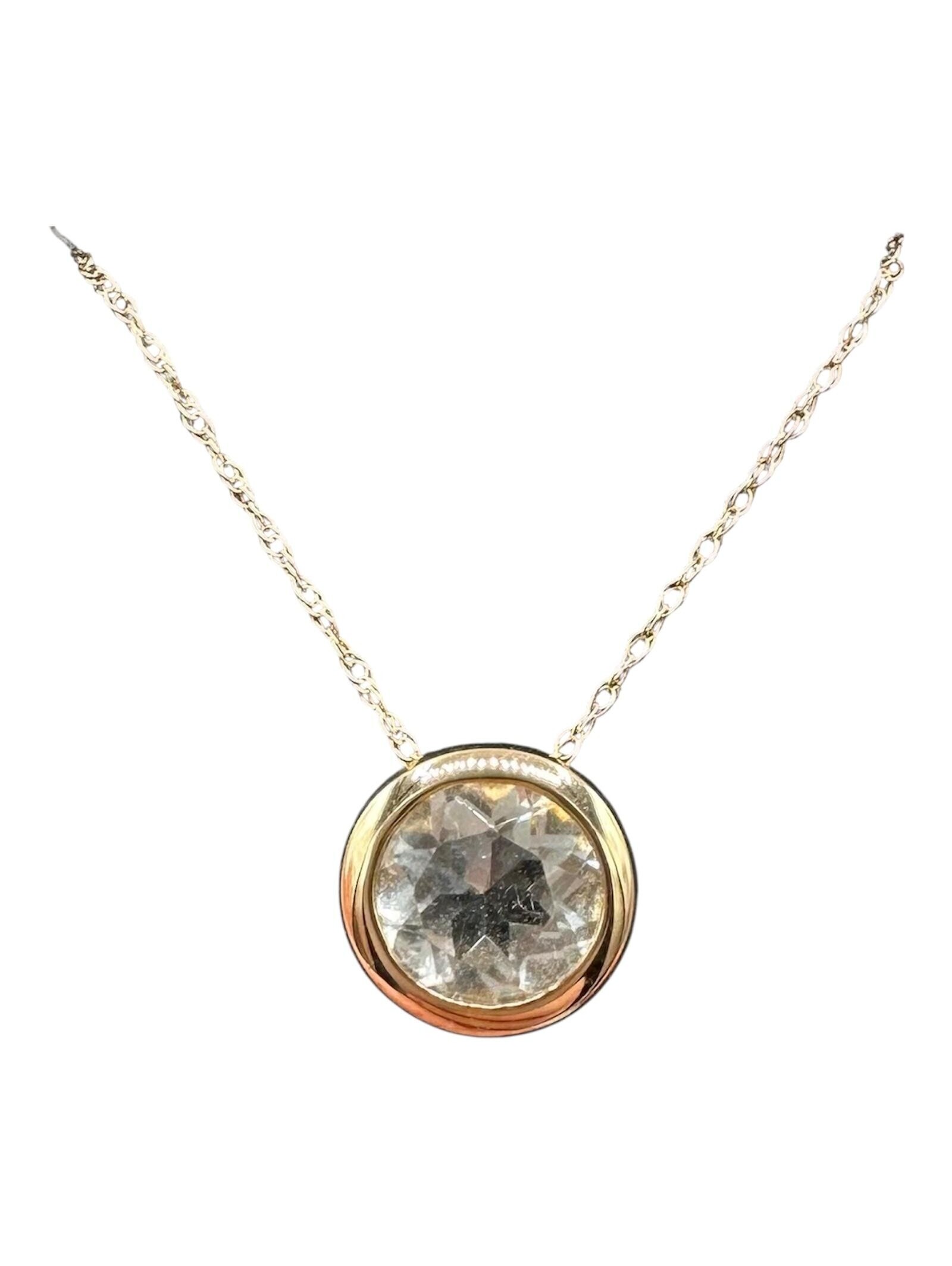 Bezel Set Prasiolite Necklace 10k Yellow Gold 7mm Round 18in